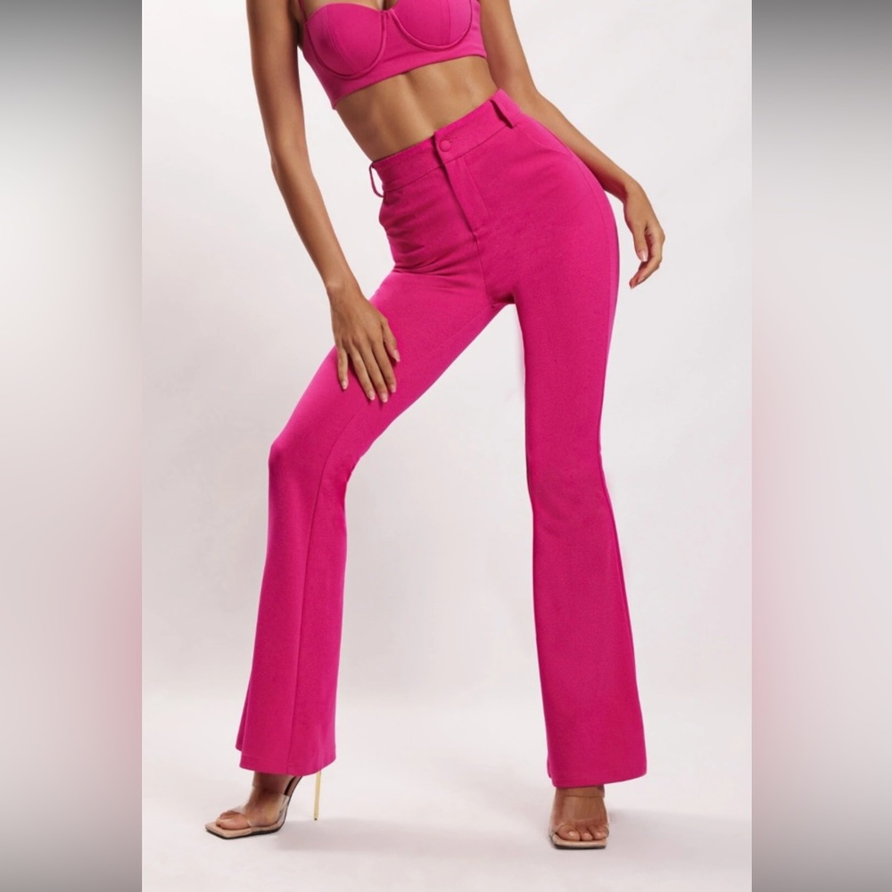 Meshki hot pink flare high waisted pants M